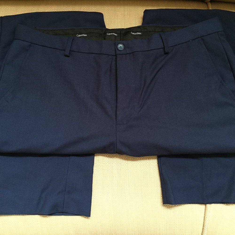 Calvin Klein Blue Dress Pants Suit Slacks Flat Front Bottoms Men's 36W x 32L